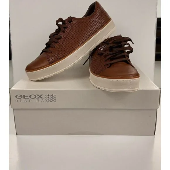 Geox Men's Ariam C Woven PR. Buff Brown Cotto Leather Sneaker U925QC_06R1J Sz 12 - Picture 5 of 11
